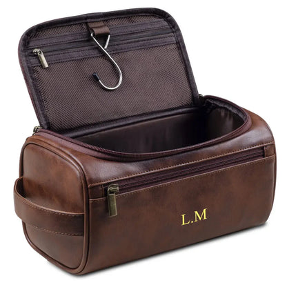 Trousse marron foncé suspendue, idéale pour les voyages