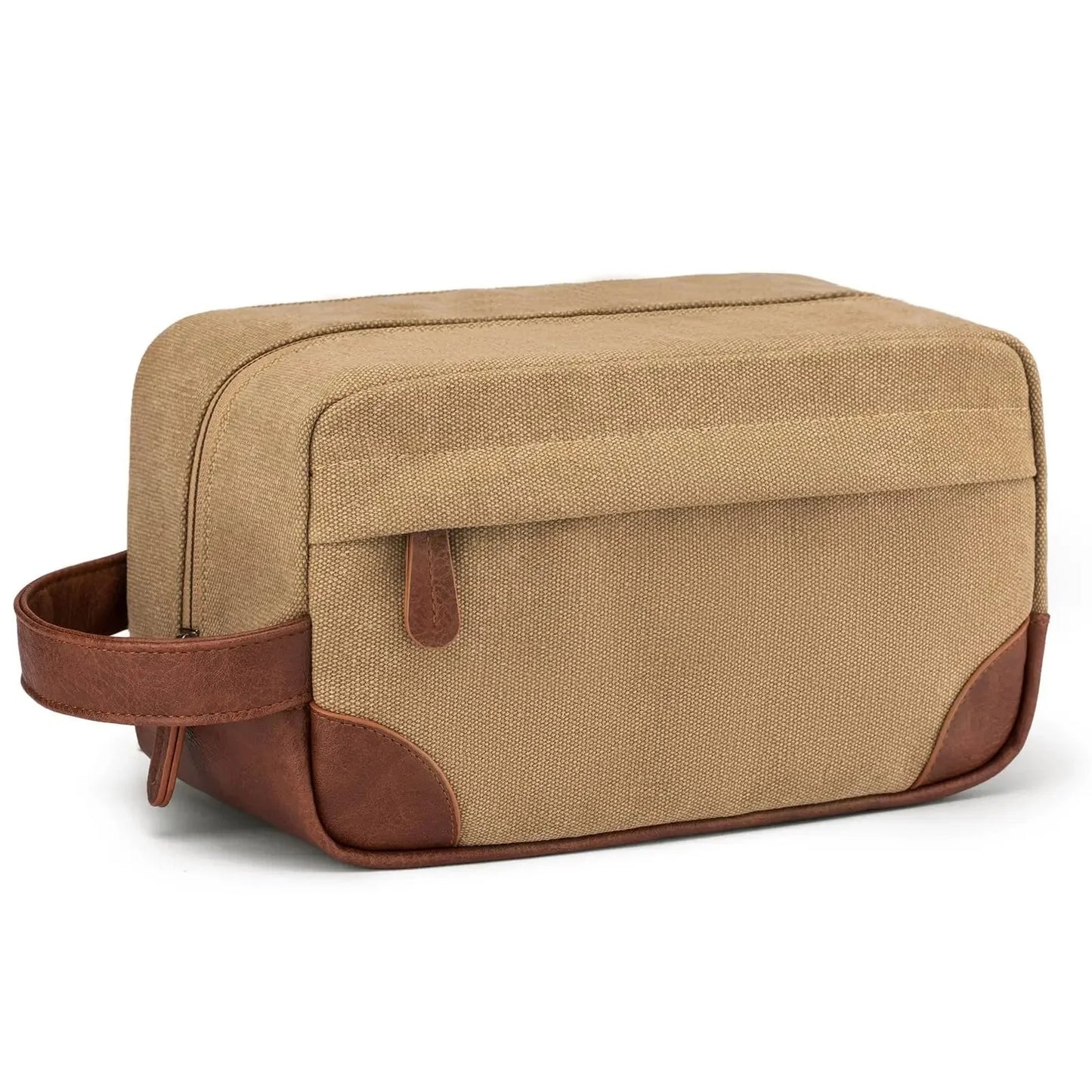 Trousse de toilette camel avec fermeture éclair robuste