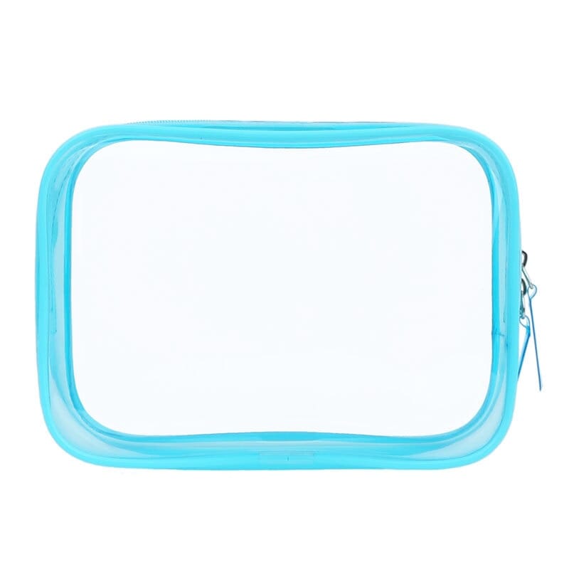 Trousse de toilette transparente et bleue avec fermeture éclair