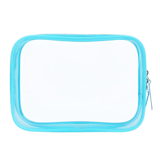Trousse de toilette transparente et bleue avec fermeture éclair