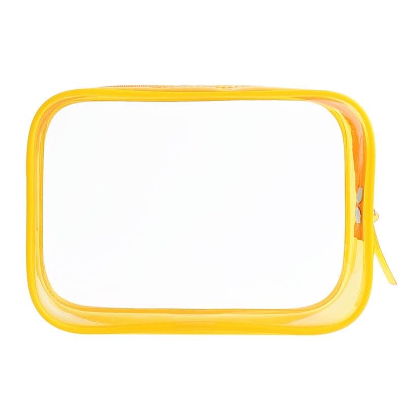 Trousse de toilette transparente avec plastique jaune et fermeture éclair
