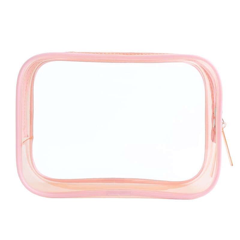 Trousse de toilette transparente rose avec fermeture éclair