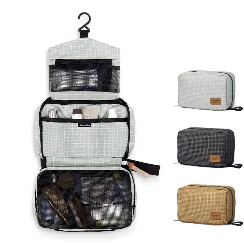 Trousse de toilette marron suspendue, idéale pour le camping
