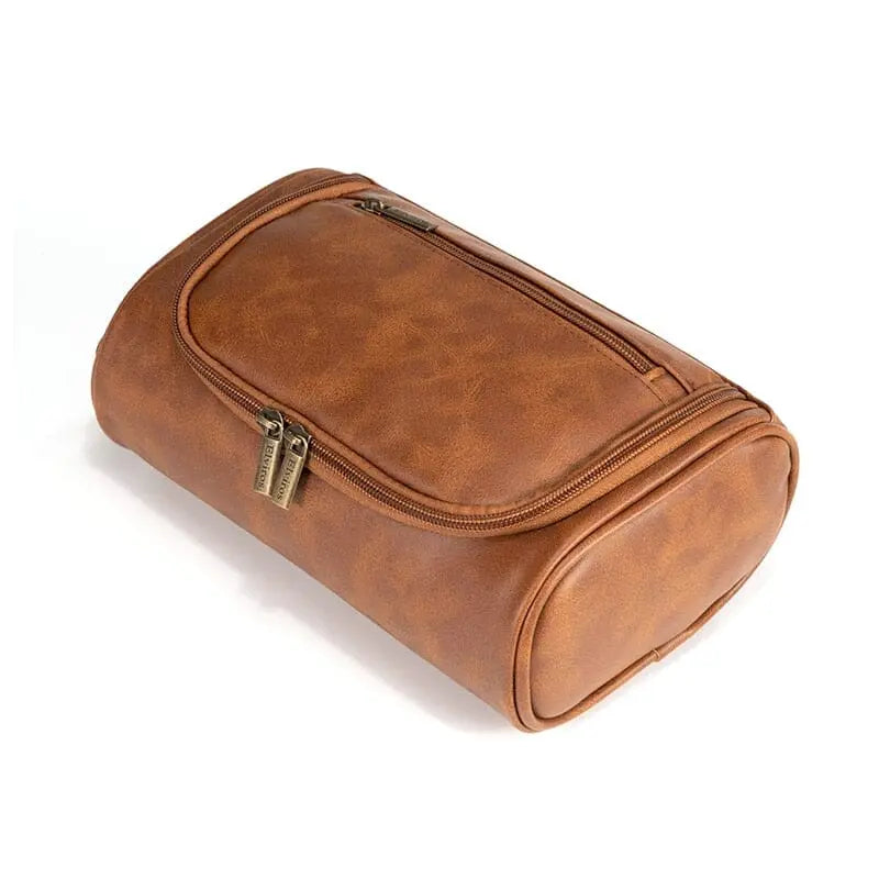Trousse de toilette camel vintage avec texture en PU