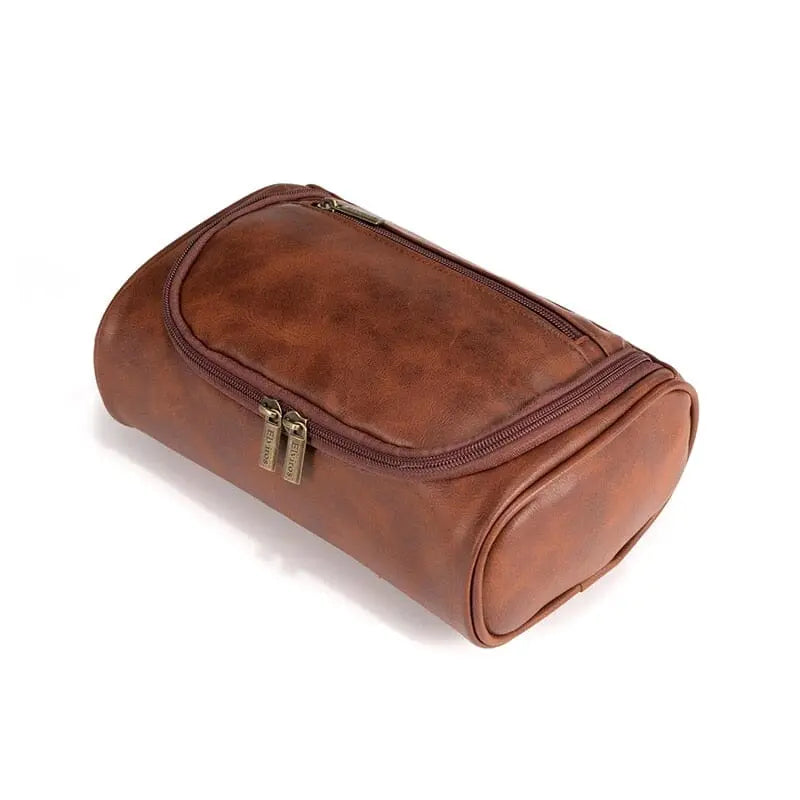 Trousse de toilette marron vintage avec coutures apparentes