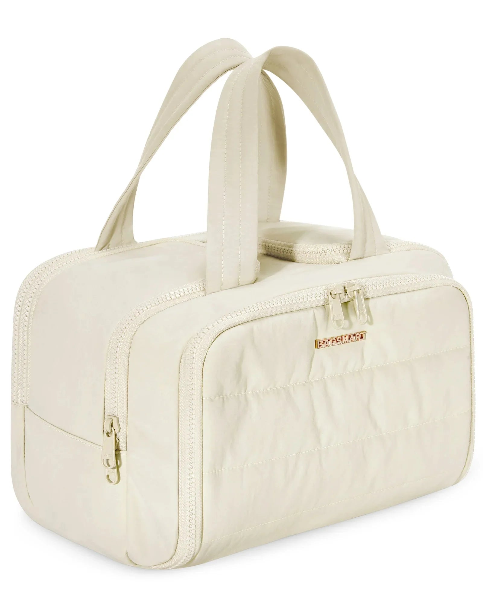 Trousse de toilette beige avec détails matelassés élégants