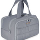Trousse de toilette grise montrant plusieurs compartiments