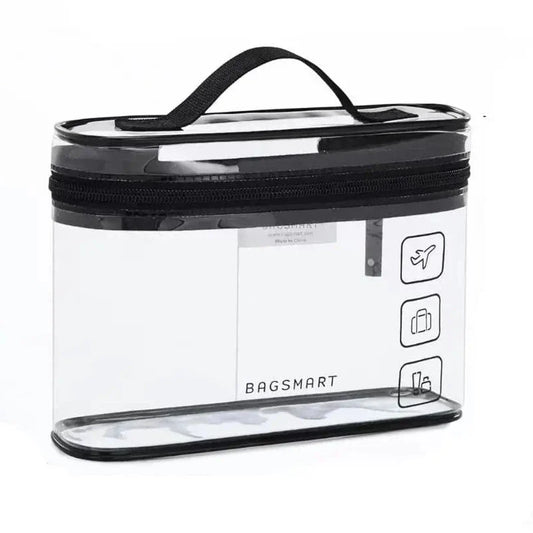Vue de côté d'une trousse de toilette en PVC étanche