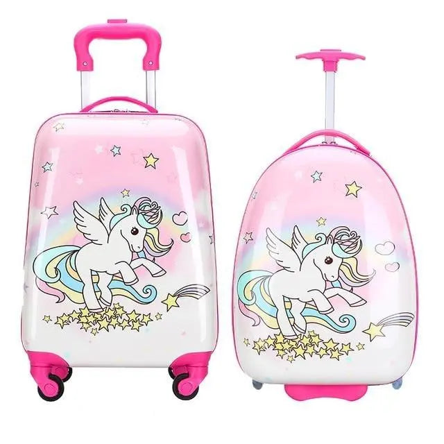 Valise rose rigide pour enfant avec motif licorne étoilée