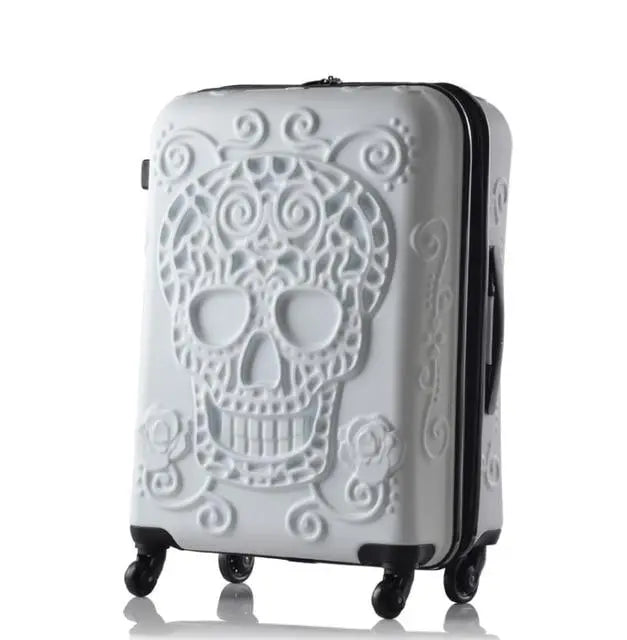 Valise blanche avec motif tête de mort en relief