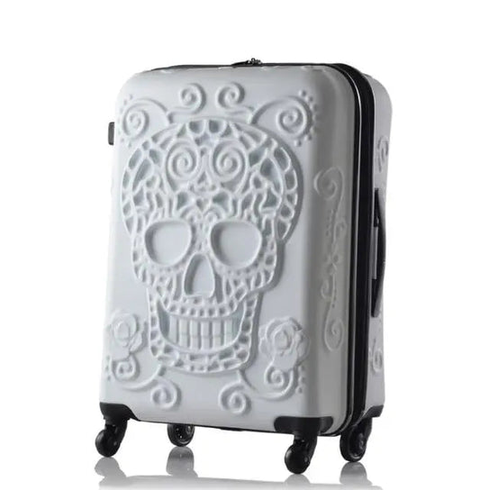 Valise blanche avec motif tête de mort en relief