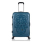 Valise bleue avec motif tête de mort mexicaine en relief