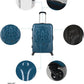 Vue latérale de la valise bleue avec tête de mort en relief