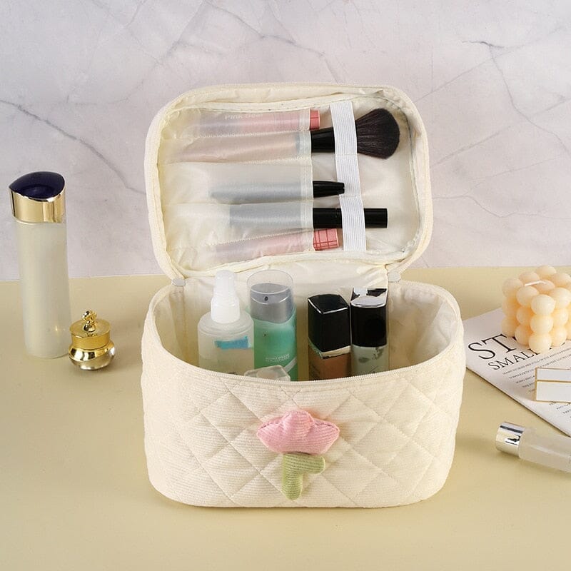 Vanity en velours côtelé avec motif tulipe, vue de face