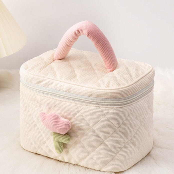 Vanity beige en velours côtelé avec fermeture éclair