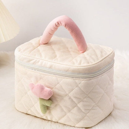 Vanity beige en velours côtelé avec fermeture éclair
