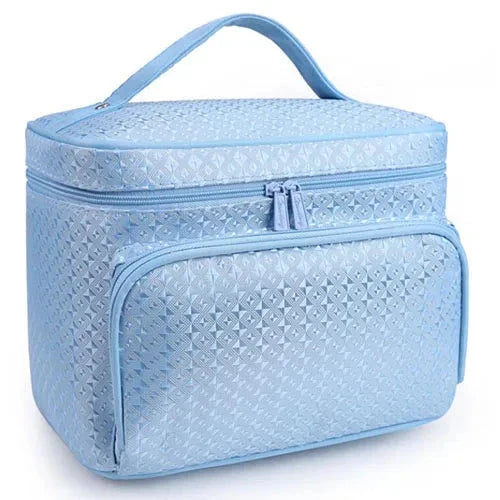 Vanity bleu flexible, idéal pour cosmétiques et accessoires de voyage