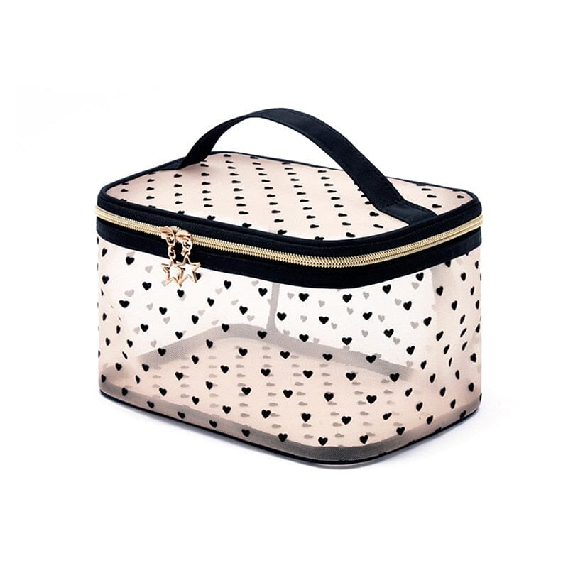 Vue latérale du vanity transparent, motif cœurs